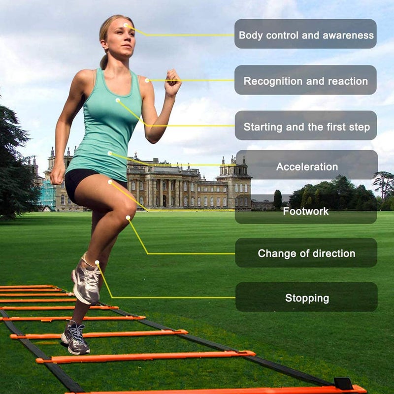 TOCO FREIDO Speed Training Hurdles Set - Agility Footwork Training and Speed Hurdles Ladder, 4 Adjustable Training Hurdle, 20ft Agility Ladder Set with 12 Rungs, 1 Running Parachute and Footwork Drills Equipment - Image 4